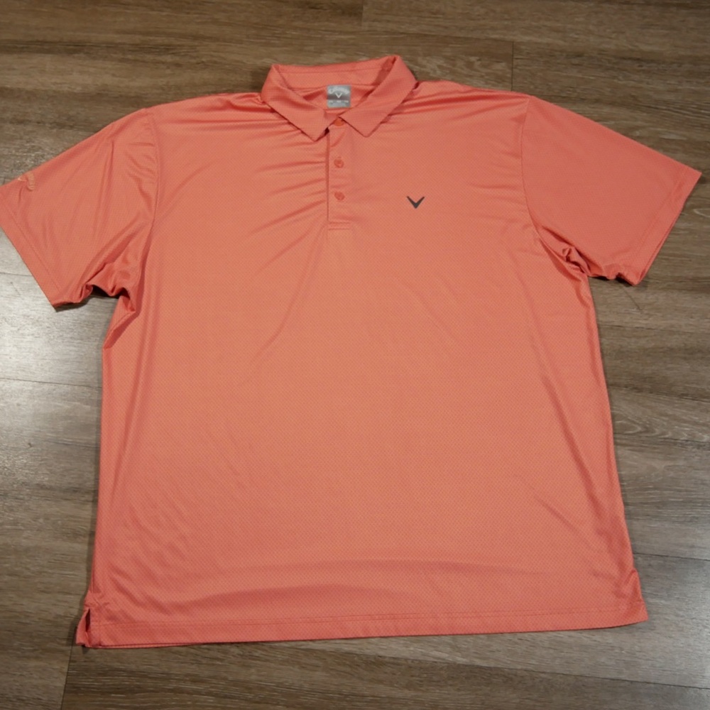 Callaway Mens XXL Golf Polo‎ Shirt Short Sleeve Coral Orange Geometric Pattern